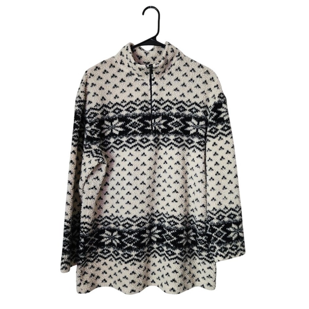 CROSSROADS 90s Sherpa Fleece Pullover Fair Isle Geometric Gorpcore USA Cream M